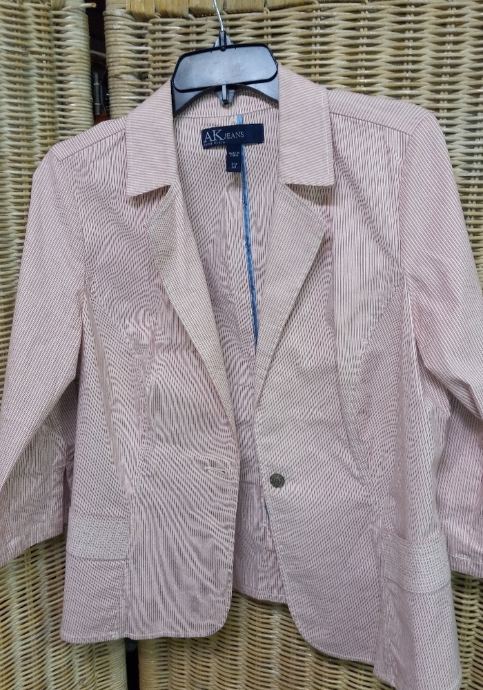 AK Annie Klein Jeans Denim Blazer Jacket  Pink & White Strips Crop Size M/36